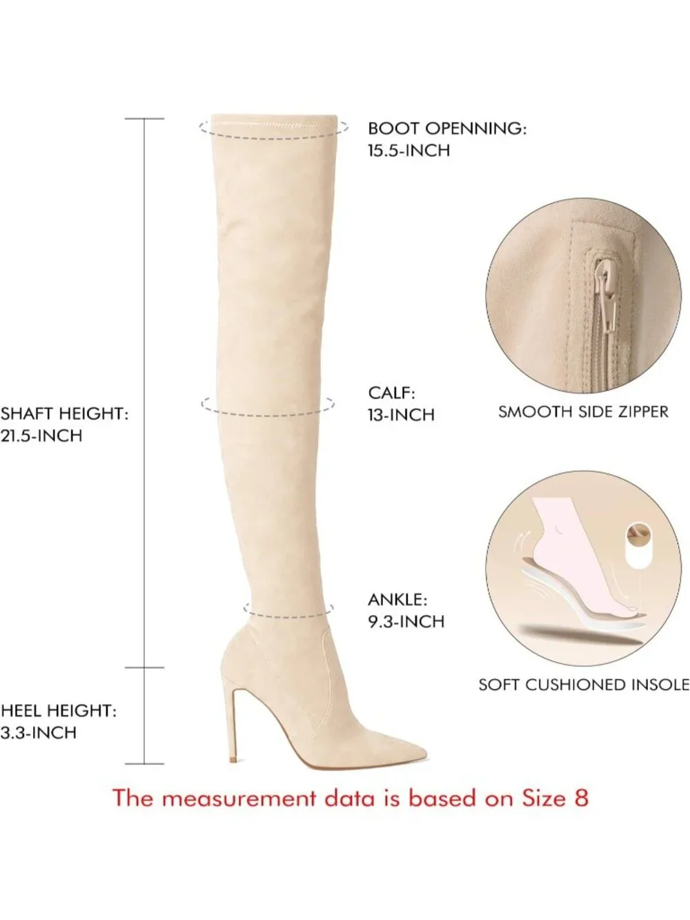 Women's Cream Faux Suede Pointed Toe Over-the-Knee Thigh High Stiletto Heel Boot